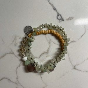 Funky Sage, Silver and Tan Beaded Bracelets